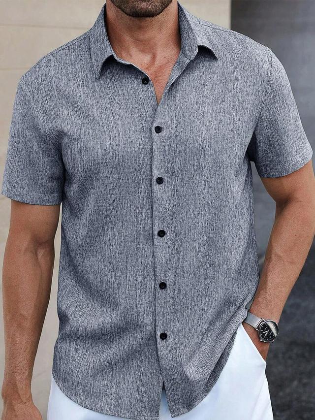 men's grey linen blend short-sleeved casual shirt