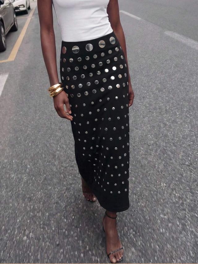 maija women's studded black straight skirt