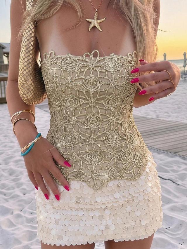 gold embroidered woven bandeau top