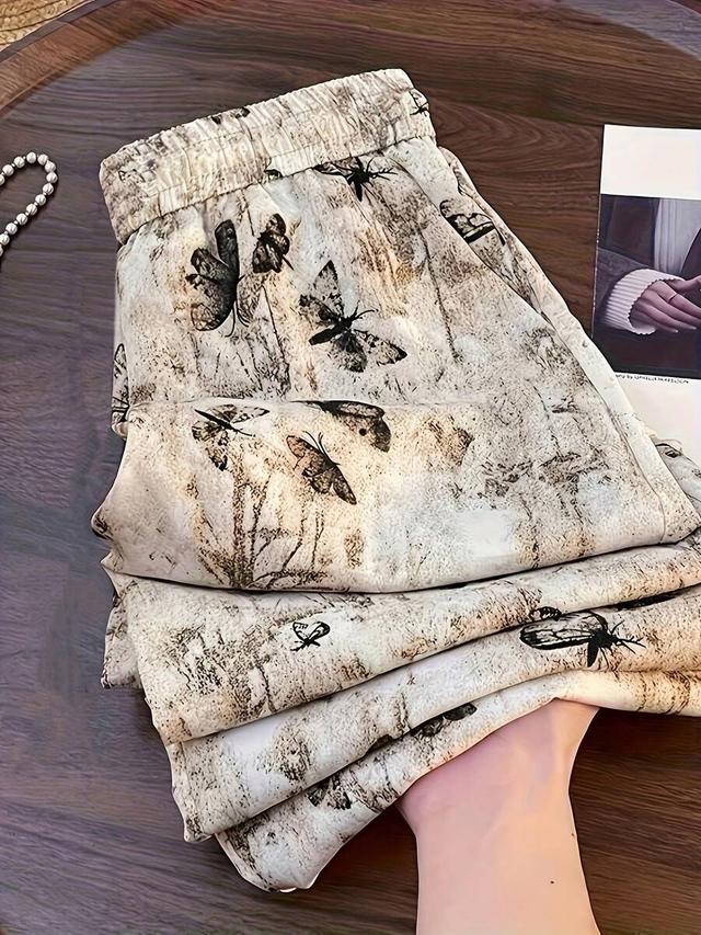 women's high waist vintage ink butterfly straight leg pants