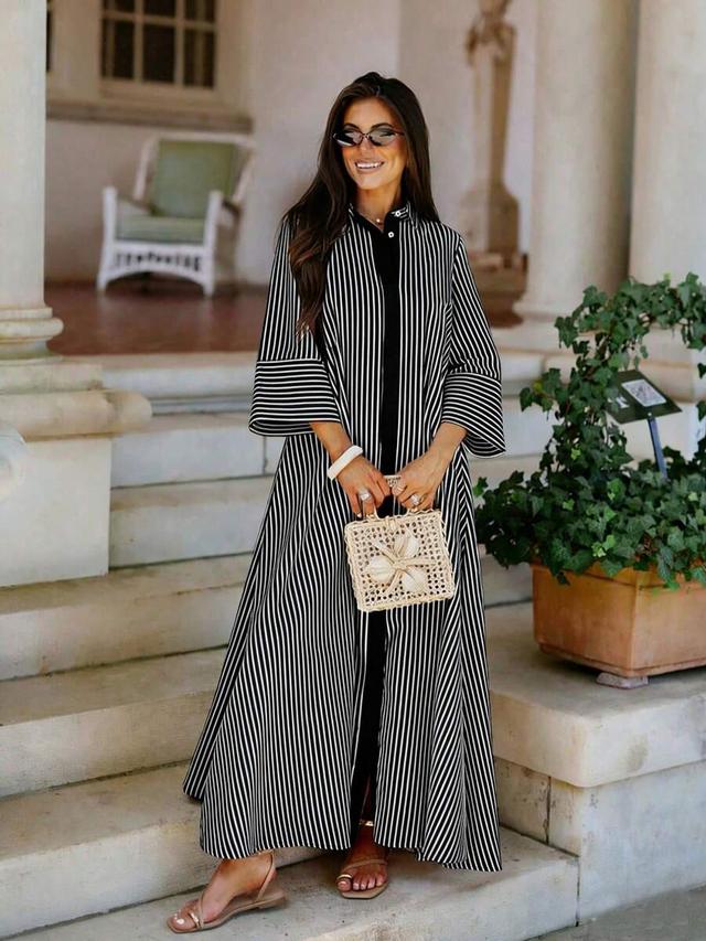 striped shirt dress with contrast button placket