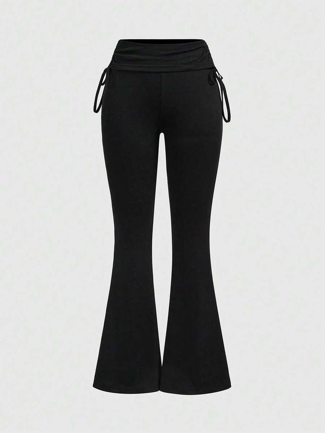 black drawstring flare pants