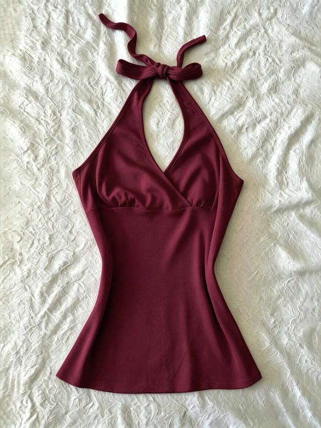 maroon halter neck tie back camisole