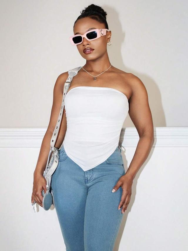 steph t asymmetrical hemline strapless top