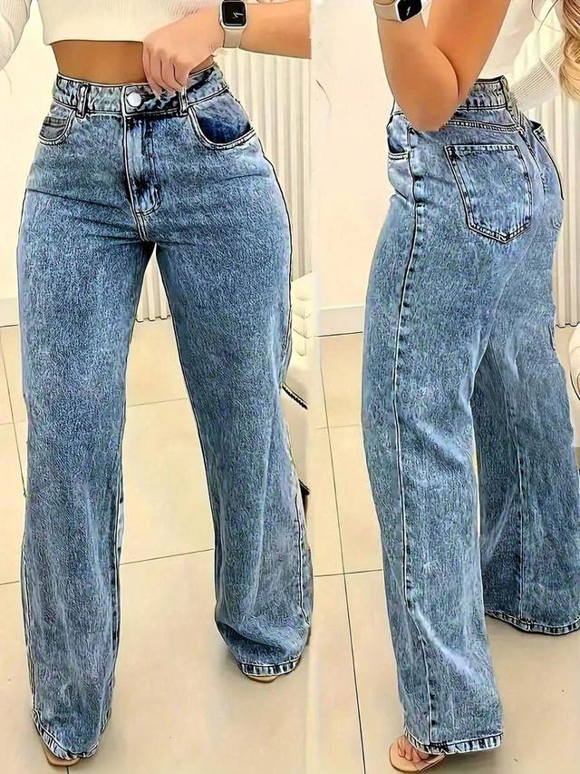 casual loose fit straight leg acid wash jeans