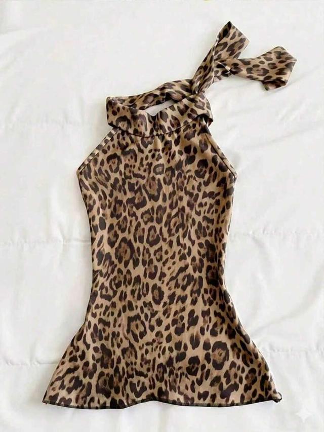leopard print halter tie casual daily wear top