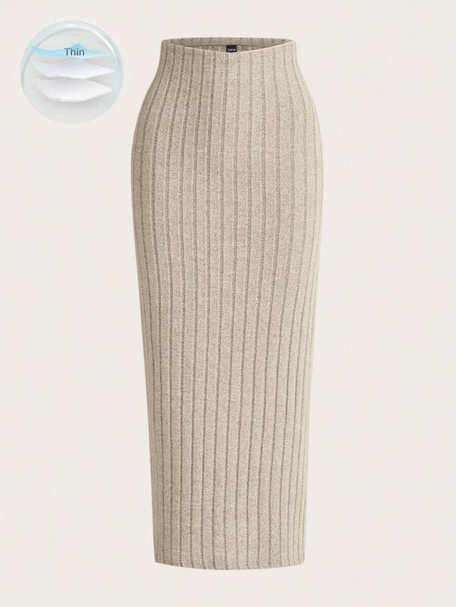 beige ribbed knit pencil skirt