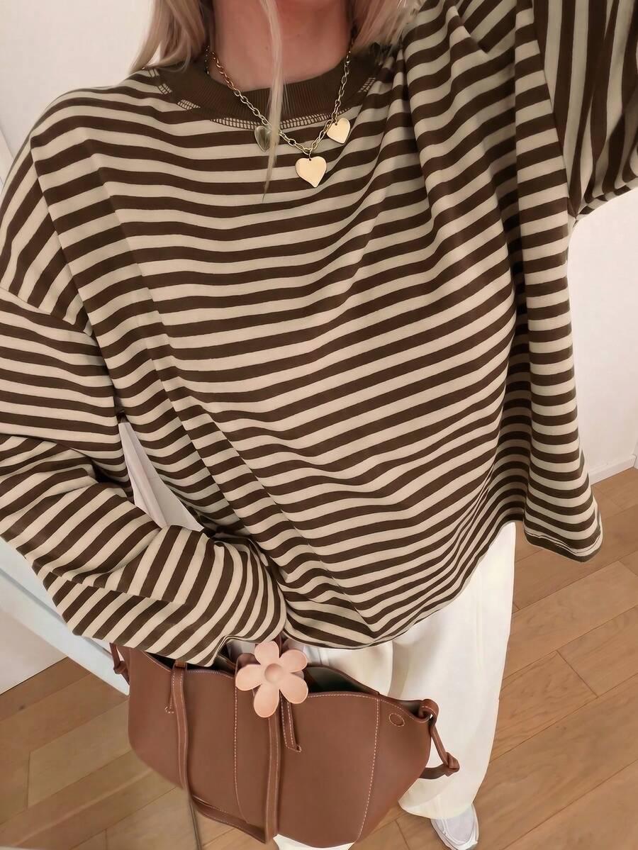 striped contrast ribbed casual long sleeve top