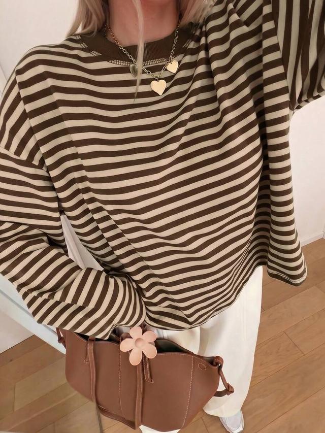 striped contrast ribbed casual long sleeve top
