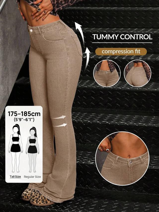 tall women's casual mid-waist skinny flare jeans