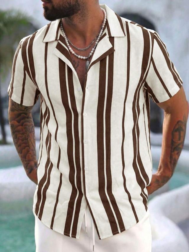 men's retro striped linen-feel cuban collar shirt