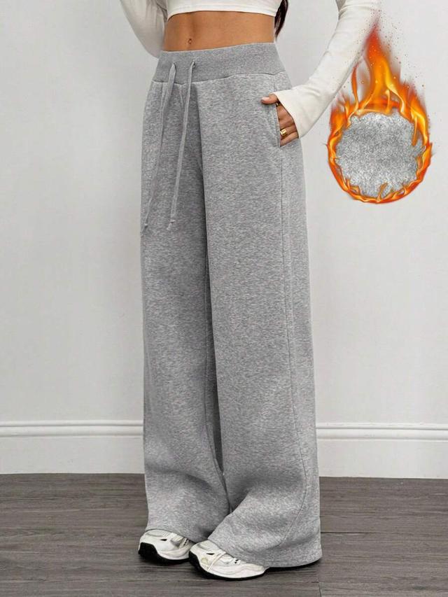 grey fleece lined wide leg lounge sweatpants