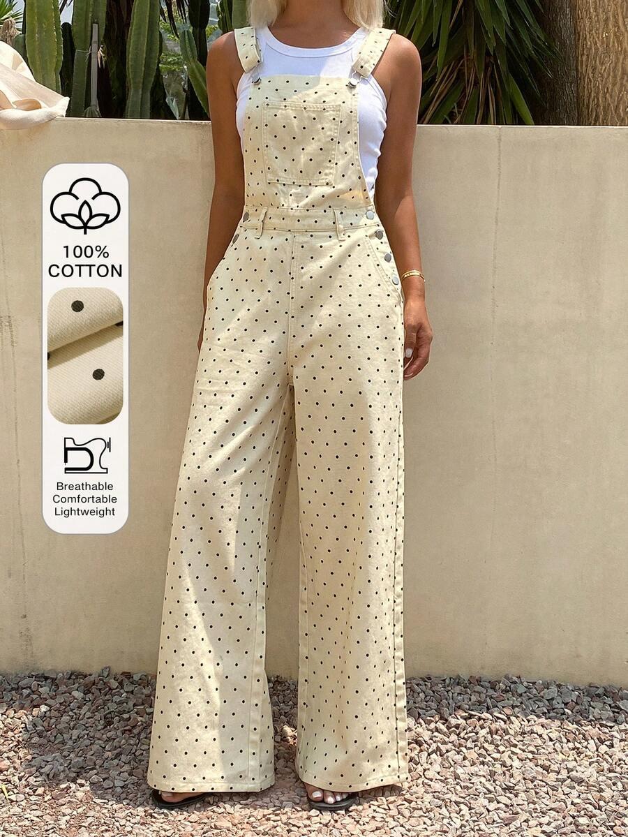 cream polka dot denim dungarees