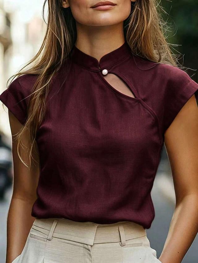 rosydaze women's solid color stand collar casual top