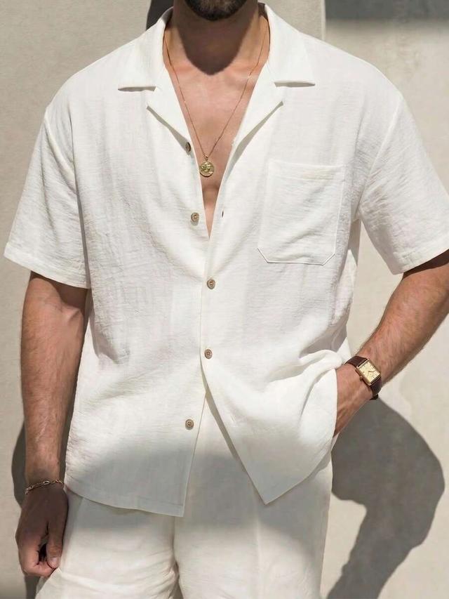 white loose fit faux linen vacation shirt