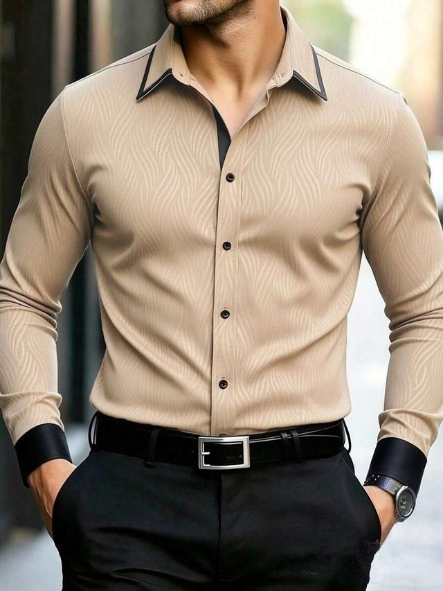 khaki textured long sleeve button down shirt