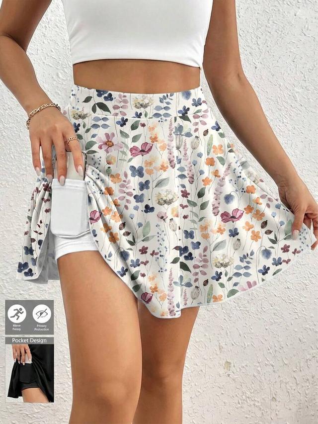floral print casual skort with side pocket