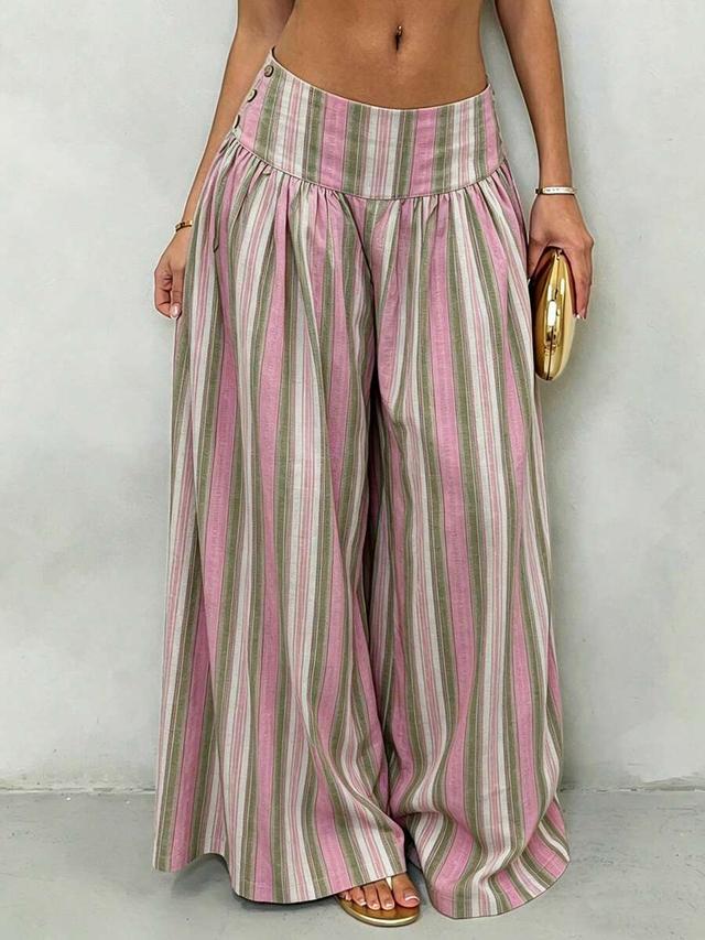 vintage pink and olive stripe wide-leg trousers