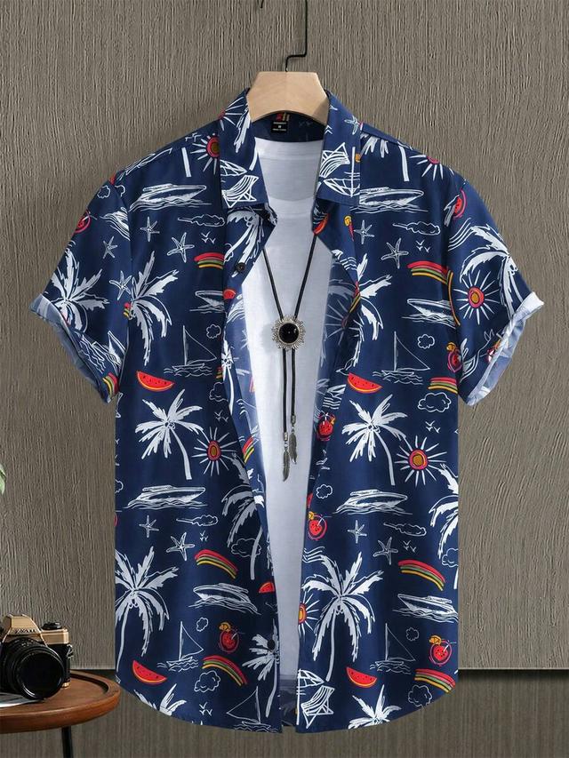 genlund men's vacation palm tree print short sleeve shirt