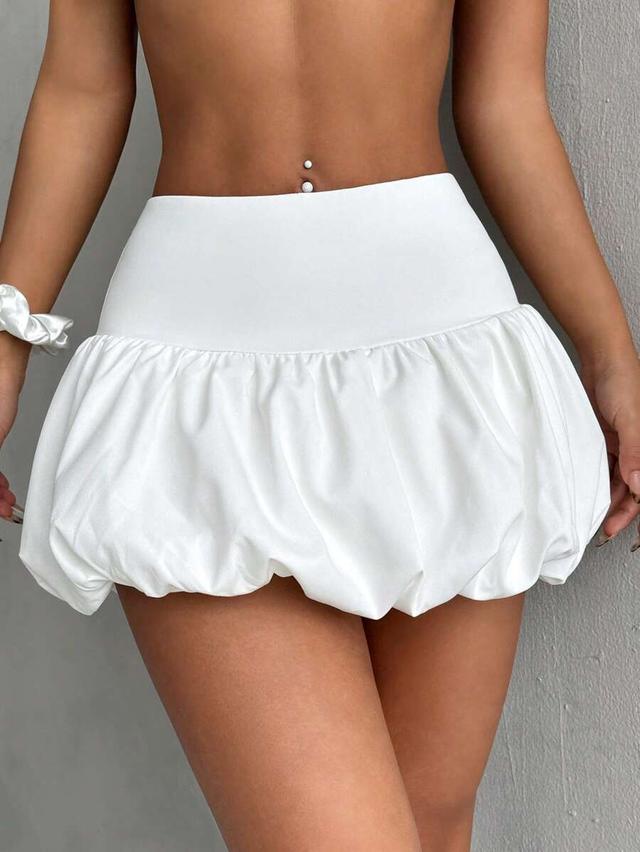 solid white high-waisted bubble mini skirt