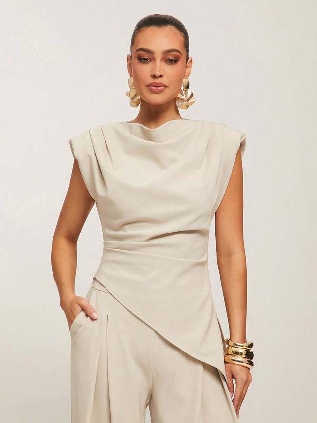 silquee women solid color drape asymmetric hem elegant top