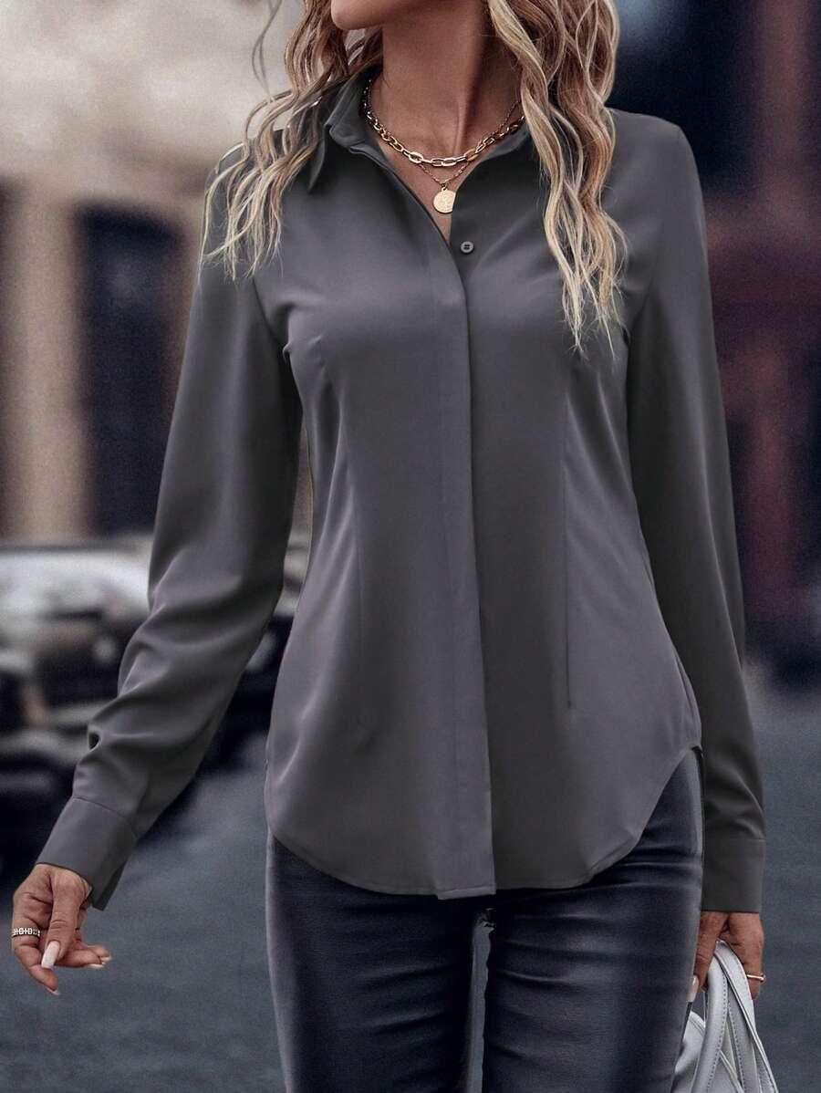 charcoal grey long sleeve button down shirt
