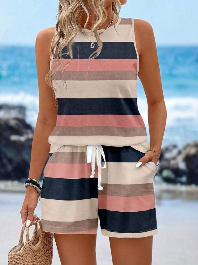 striped sleeveless top and matching shorts set