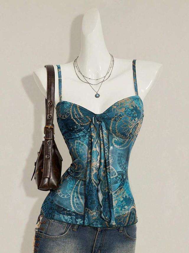 paisley print vintage y2k pleated camisole top