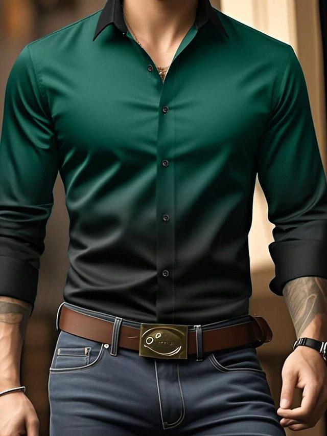 men's green and black ombre long sleeve formal shirt
