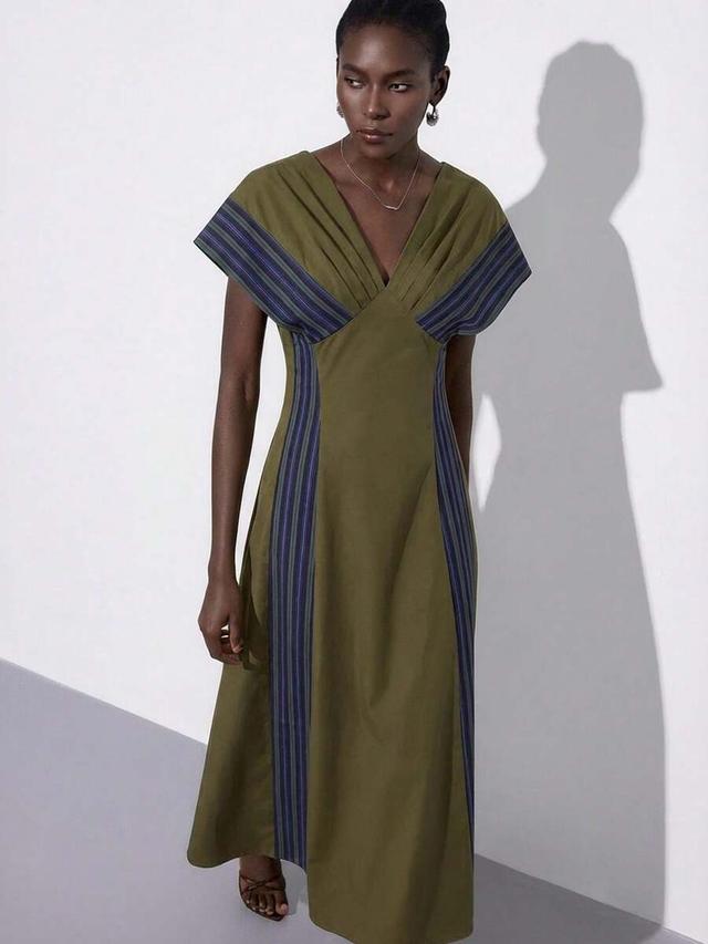 aveloria modichic olive colorblock striped v-neck long dress
