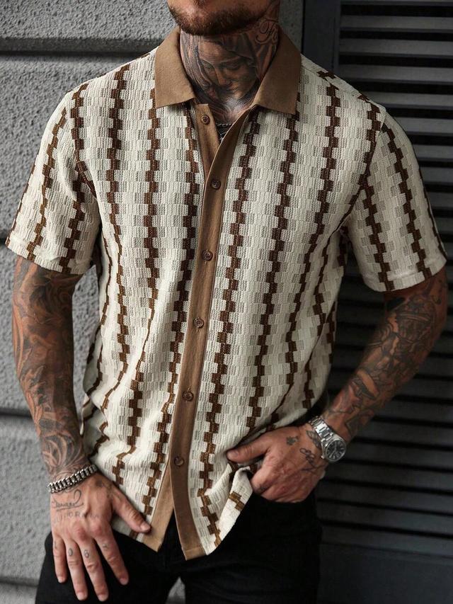 brown and white plaid short sleeve casual shirt