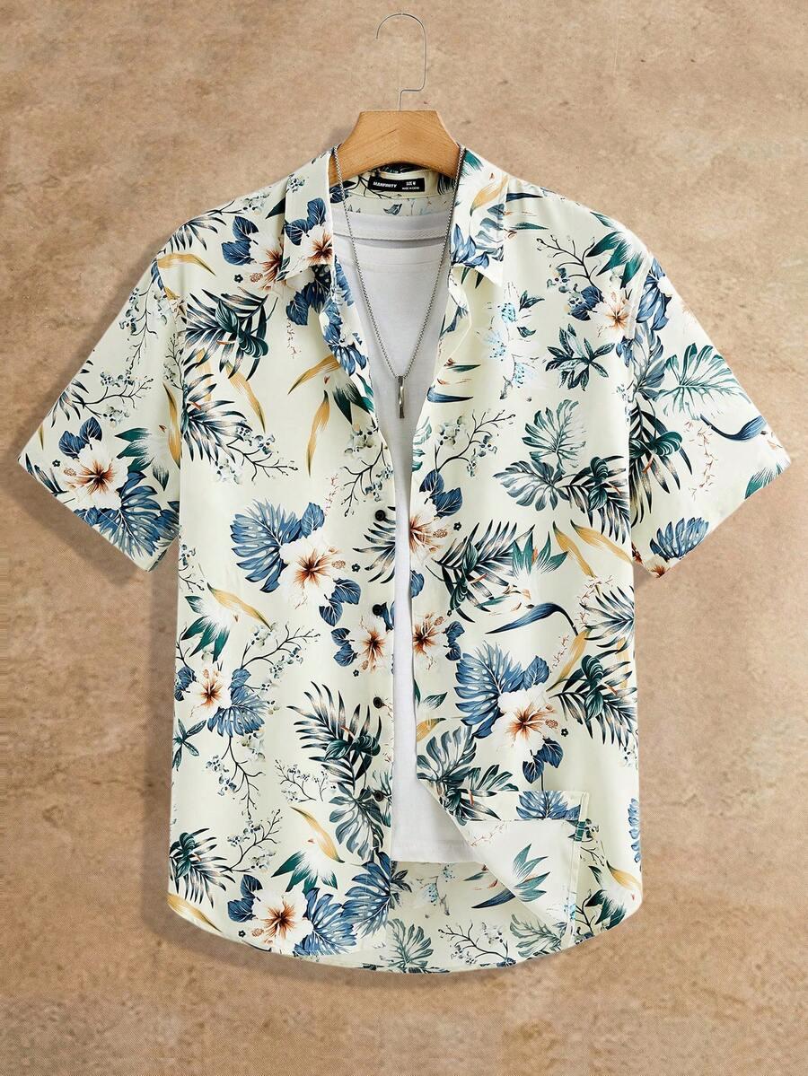 geometric print short sleeve button down shirt