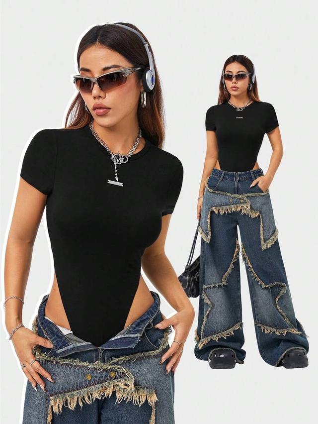 black knit textured y2k bodysuit