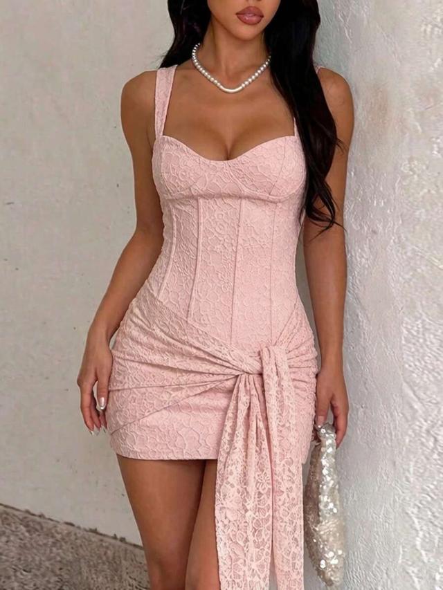lace ribbon summer camisole front knot fitted dress