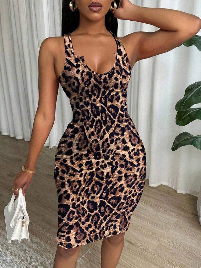 leopard print sleeveless bodycon midi dress