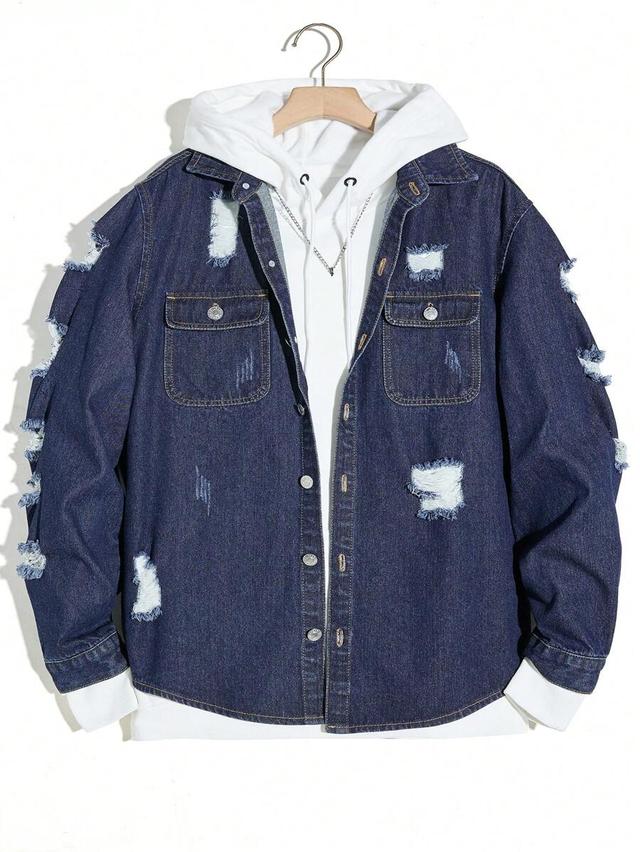 men's distressed denim shirt with flap pockets