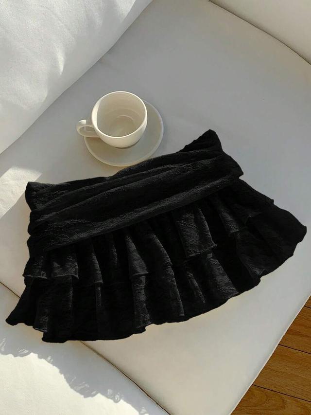 black floral lace ruffle hem layered skirt