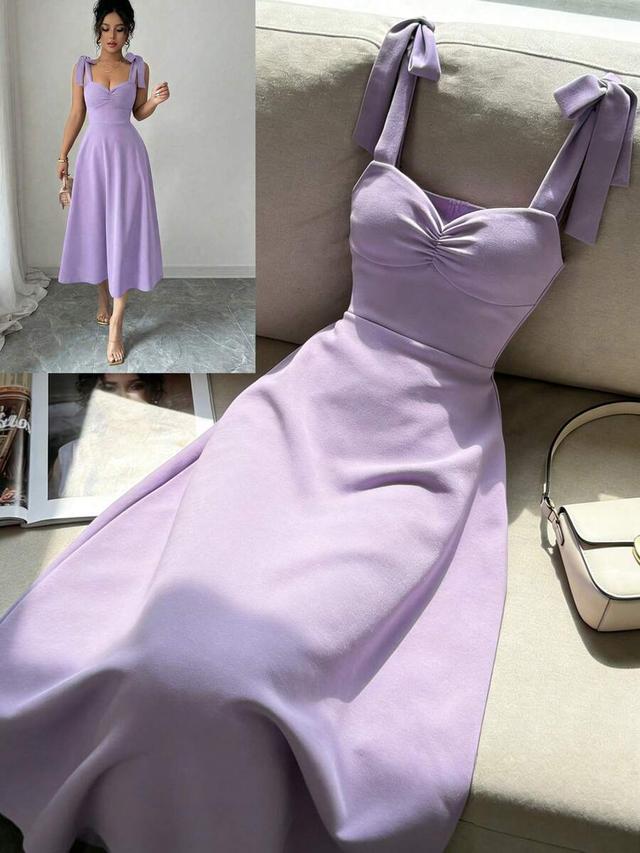 lavender sleeveless tie-up cinched waist a-line dress