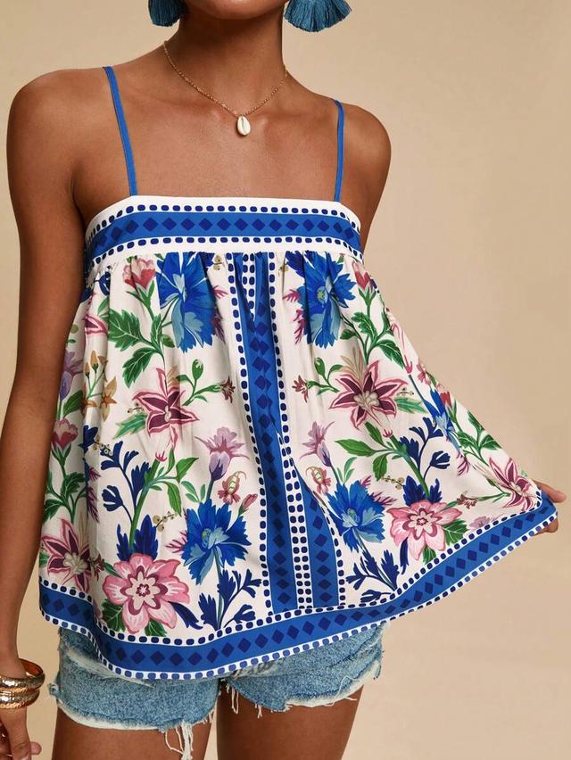 travachic white and blue floral print cami top