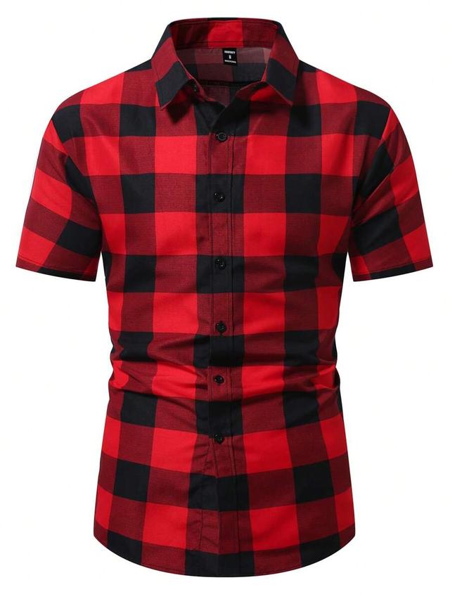 manfinity homme red black plaid short sleeve shirt