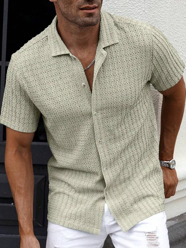 sage green textured mesh short sleeve button down shirt