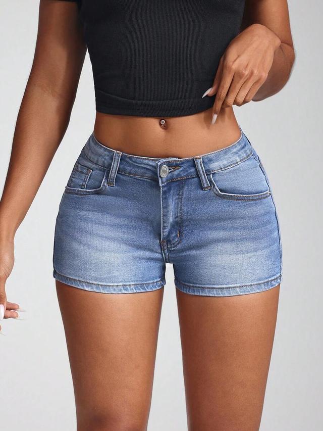 light wash denim shorts with classic five pocket styling
