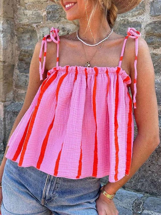 vacation beach casual contrast stripe camisole pink summer