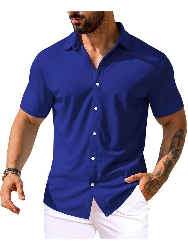 royal blue short sleeve button down shirt