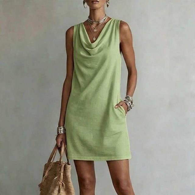 light green cowl neck sleeveless shift dress