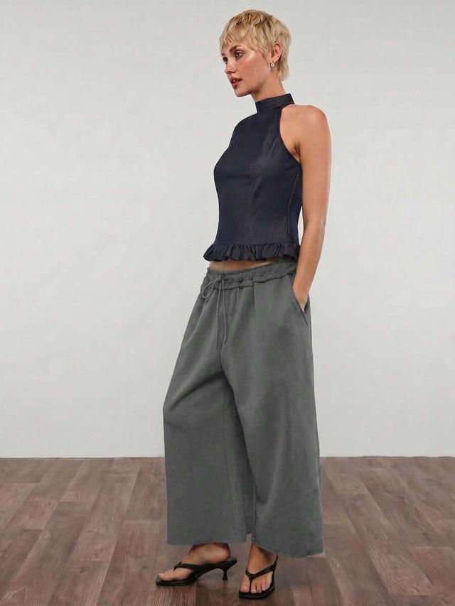 dark blue wide leg cropped lounge joggers
