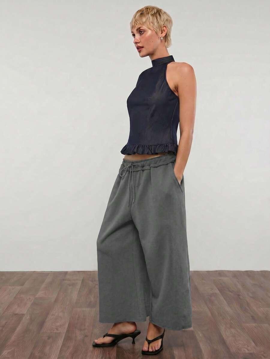 dark blue wide leg cropped lounge joggers