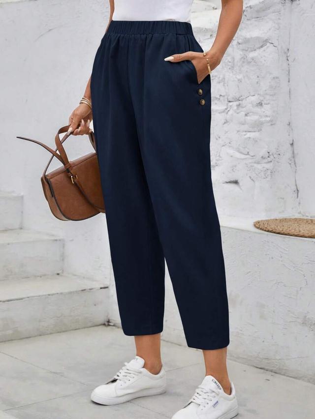 navy blue casual tapered corduroy trousers
