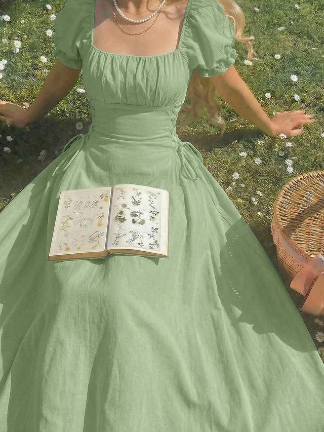 sage green ruffle petal sleeve tie waist dress