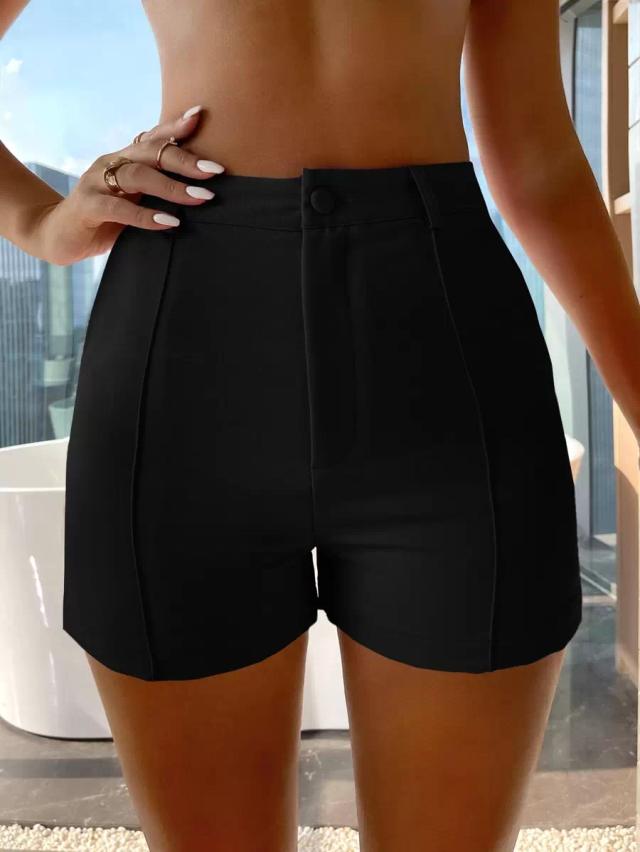 high waist black tailored skinny shorts